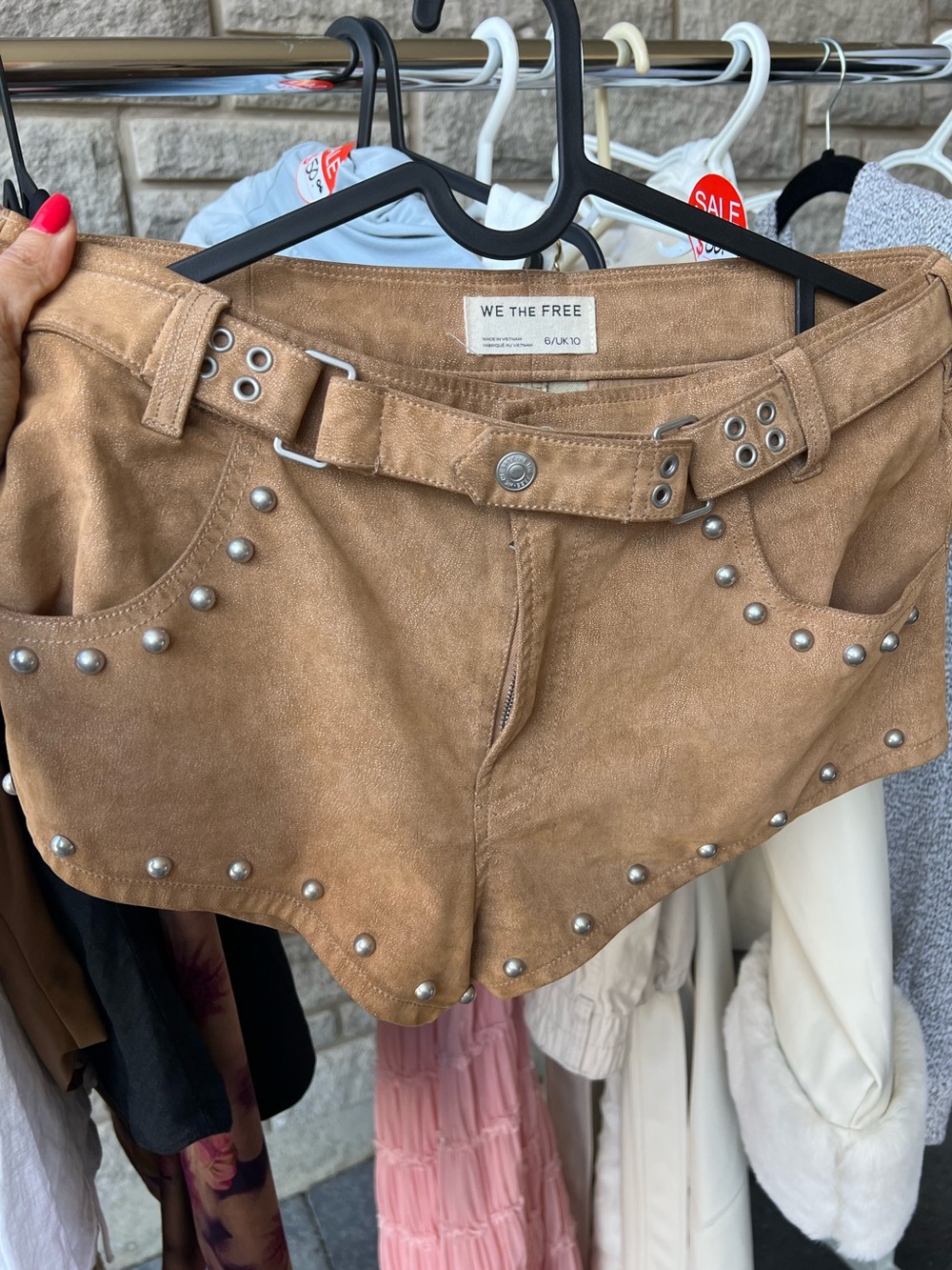 Tan Suede Studded Micro Shorts